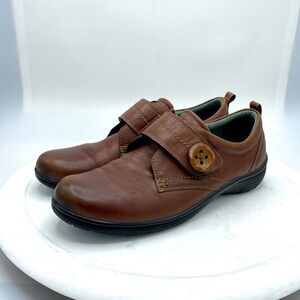 Ecco Womens Clay Loafer Shoes Brown Button Strap